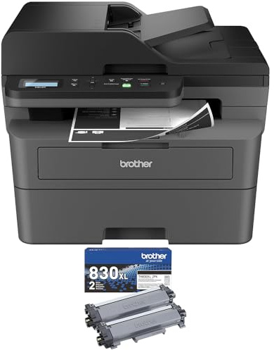 Brother DCPL2640DW Wireless Compact Monochrome Multi-Function Laser Printer Bundle High-Yield Toner, Black Twin Pack (3,000 Pages/Cartridge)