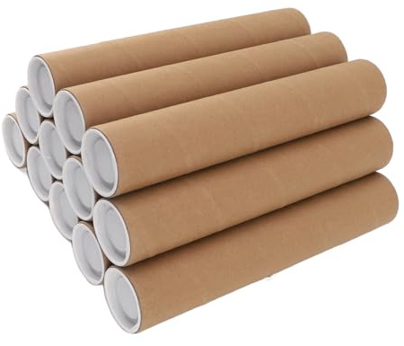 Dioche Tubes Poster Almacenaje 12 Piezas Tubos Redondos de Almacenamiento de Pósteres con Tapa de Plástico 3,4x51cm Tubos de Envío Multiusos para Obras de Arte, Documentos, Planos (5,3*30cm)