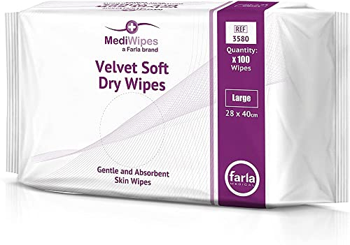 MediWipes Large Soft Dry Wipes, Pack of 100, Medical Velvet & Super Absorbent Wipes For Adults & Babies and Personal Care, Patient Care Homes Dry Wipes, Body Cleansing Wipes