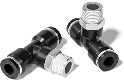 TAILONZ PNEUMATIC Male Branch Tee 1/4 Inch Tube OD x 1/4 Inch NPT Thread Push to Connect Fittings PT-1/4-N2 (Pack of 10)