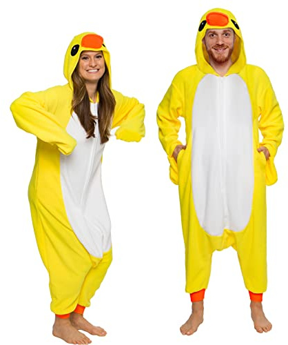 Funziez! Vuxen, onesie, halloween-kostym, djur, dinosaurie, haj, unisex, plysch, en del, cosplay-kostym för vuxna, män och kvinnor, Anka, S