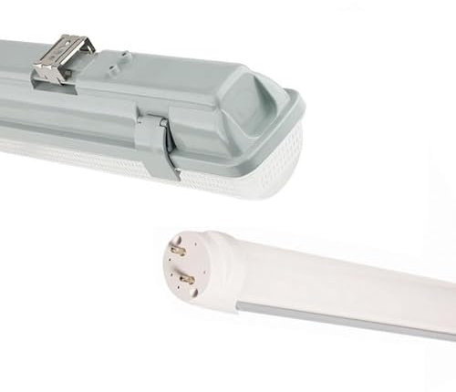 SILAMP Kit de Réglette LED étanche + Tube Néon LED 120cm T8 36W - Blanc Chaud 2300K - 3500K