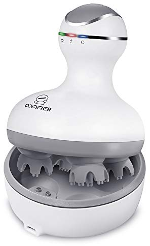 Comfier Elektrisches Kopfhaut-Massagegerät, portables Kopfmassagegeräte, kabellos und IPX7 wasserdicht, elektrischer Kopfmassage mit 4 Knetmassageköpfe für Entspannung, Tiefenreinigung