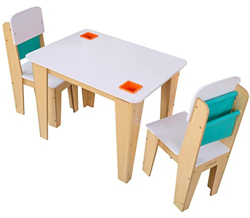 KidKraft Ensemble Table et 2 Chaises pour Enfants en Bois Rangement de Poche, Table Enfant avec 2 Chaises, Meuble de Rangement, Chambre Enfant, 20353