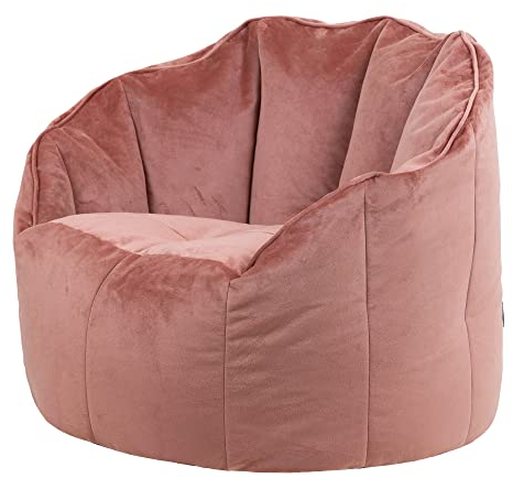 Icon Sirena Fauteuil Pouf Velours, Pouf Chambre avec Remplissage, Fauteuil Salon Confortable, 1 Place, Chaise Chambre, Meuble Salon, Rose Poudre