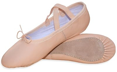 Ballet Dance Shoes - Full Flat Leather Sole Dancing Shoe Yoga Gymnastic Slippers for Girls - Kids Women & Adults Pink