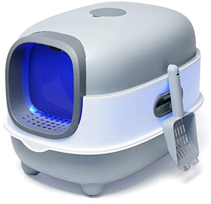 Cat Litter Box with Automatic Sand-Proof cage Sterilization and Deodorization Function With Litter Scoop Enclosed Extra Large Cat Litter Tray Easy To Clean