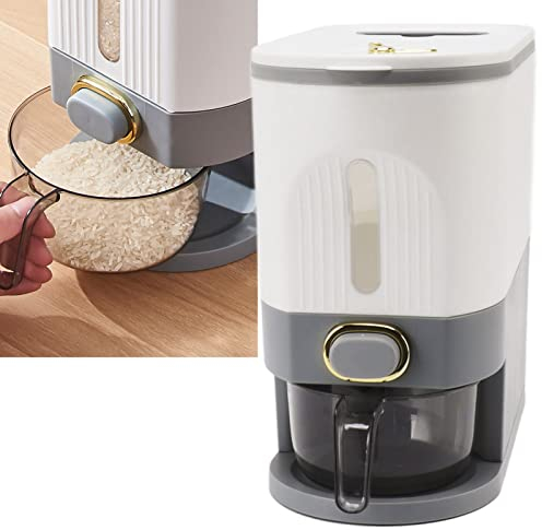 Reisspender mit Messbecher, Lebensmittelbehälter mit Großem Fassungsvermögen und Deckel, Versiegelter, Integrierter Getreidebehälter, Feuchtigkeitsbeständiger Müslispender für den (Grau S 5L)