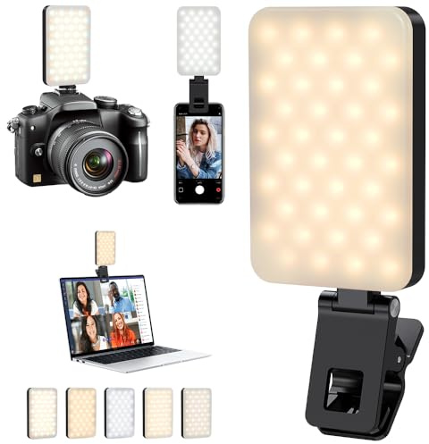 Selfie Light for iPhone,Portable Phone Clip on Light,Rechargeable LED Ring Light for Phone,Video Recording,Camera,Laptop,TikTok,Tablet,Vlog,Computer,5 Lighting Modes,80 LED High Power