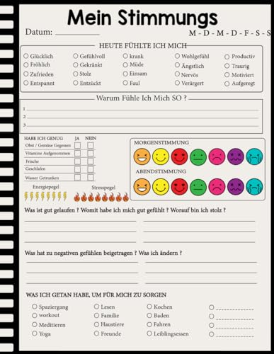 Stimmungstagebuch : Tagebuch Zur Überwindung Von Depressionen, Ein Selbsthilfebuch zum Ausfüllen und Ankreuzen um Stress: Stimmungstagebuch für Erwachsene und Jugendliche