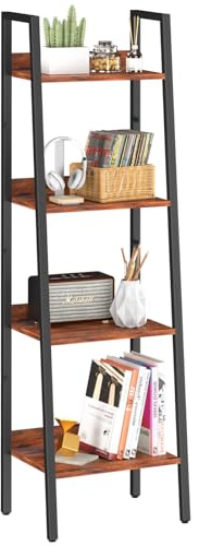 Yoobure Ladder Shelf, 4 Tier Tall Ladder Bookshelf Corner Shelf, Industrial Book Shelf Ladder Bookcase Narrow, Standing Storage Shelves Display Shelf for Bedroom Living Room Office Kitchen Bathroom