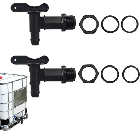 TUKEVA 2 Pièces Robinets pour Barils de Pluie Adaptateur Robinet pour Tonneau Eau de Pluie Robinet de Cuve Arrière en Plastique Pour le Jardin,la Maison,les Fûts de Bière Industriels (noir)