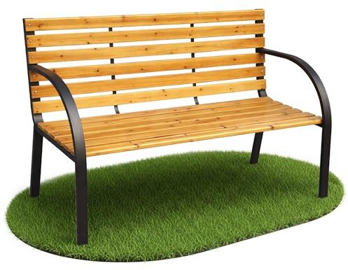 AKORD Banc de jardin Dalia - En bois laqué - Pieds en acier - Résistant aux intempéries - Avec accoudoirs - Largeur : 122 cm - Noir