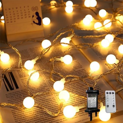 Neonawall Fairy Lights Plug in, 120LED 39ft Globe String Lights Waterproof, Hanging Lights 8 Modes Christmas Lights with Romote for Outdoor/Indoor Lighting Bedroom Wedding Garden Tree Decoration Warm