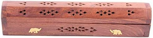 Rushant Wooden Incense Holder, Dark Brown Pyramid Tower with Ash Catcher, Sheesham Wood, 31x6.5x5.5 cm, for Cone and Stick Incense (Elephant Design Box)