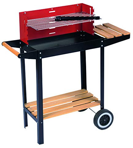 BBQ Collection Barbecue à Charbon de Bois - Barbecues sur Pieds - Barbecue sur Pieds avec Roulettes - Grille Réglable et Pare-Vent - Barbecue avec Tablettes - Noir