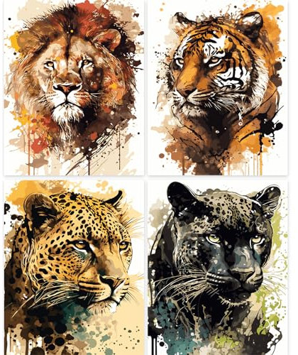 Bellatoi Malen Nach Zahlen Erwachsene, 4 Stücke DIY Tiere Ölgemälde Leinwand für Anfänger und Erwachsene, Paint by Numbers Adult- 40X50 CM (Ohne Rahmen)