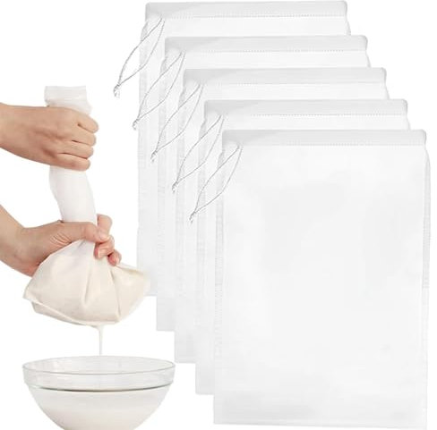 VZU Lot de 12 sacs à lait de noix - 20 x 30 cm - Réutilisables - En étamine bio - Lavables - Avec cordon de serrage - Pour fromage, jus de fruits, café, jus de légumes, yaourt