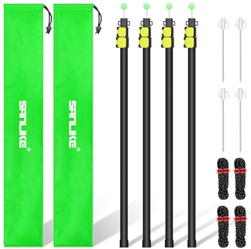 SANLIKE Tarp Poles Heavy Duty Telescoping 97 Adjustable Aviation Aluminum Canopy Rods Lengthen Thicken with Protection Cap Portable Poles for Tent Fly Awning Camping Hiking +Stakes Ropes Set of 4