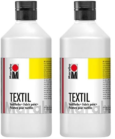 Marabu 17160075070 - Textil Stoffmalfarbe für helle Stoffe, Weiß 500 ml, Druckfarbe auf Wasserbasis, waschbeständig bis 60°C, Fixierung durch Bügeln o. Backofen (Packung mit 2)