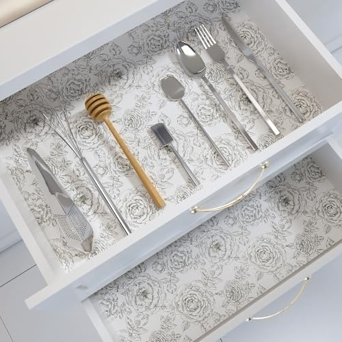 Drawer and Shelf Liner for Kitchen Cabinets, Non-Adhesive Cabinets Liner Shelves Paper Non-Slip Thickened Durable Refrigerator Liners Waterproof Protect Dresser Cupboard Bathroom, 12 in X 10 FT