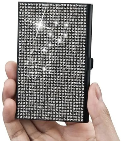 Custodia per biglietti da visita in lega di alluminio con strass Portafoglio Organizzatori di affari 93x61mm per uomo donna Display