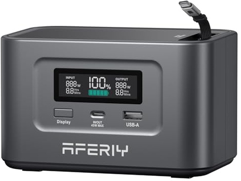 AFERIY Tragbare Powerstation 100W, 99,2Wh/31000mAh, PD3.0 Schnellladung, Solar-Ladung 100W, 6-fach Schutz, für Reisen, Camping, Notfälle