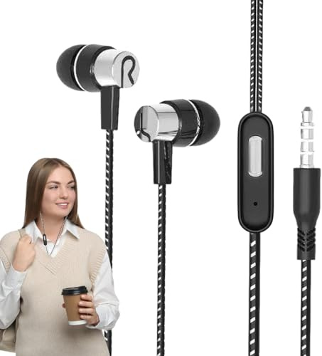 Écouteurs de téléphone filaires avec microphone - Écouteurs intra-auriculaires - Résistants à la transpiration - Filaires - Câble audio confortable pour téléphone portable - Pour profiter de la