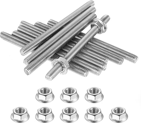 10 Stück Gewindestab M8 x 100mm, Gewindestangen Edelstahl A2 V2A, Gewindestäbe Gewindestange Edelstahl mit 10 STK M8 Sechskant Flanschmuttern für Möbelbau Maschinen Möbelherstellung