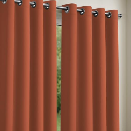 Lot de 2 Rideaux Unis Terracotta - 8 œillets - 135x240 cm - Obscurcissant - Isolation Thermique été/Hiver - Prêts à Poser