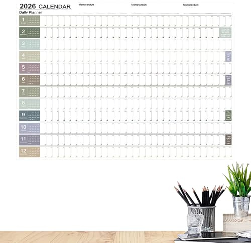 Calendario de pared 2026, cuaderno planificador grande de 29 x 20 pulgadas, incluye etiquetas de punta y juego de calcomanías, función de programación organizada para estudio mental, tareas escolares
