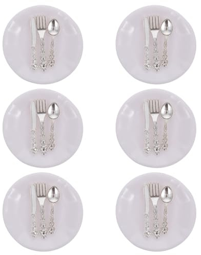 Abaodam Set 6 Pezzi Posate e Stoviglie in Miniatura in Plastica per Casa delle Bambole, Arredamento da Tavola Decorativo, Accessori per Mini Case e Scene Fai da Te