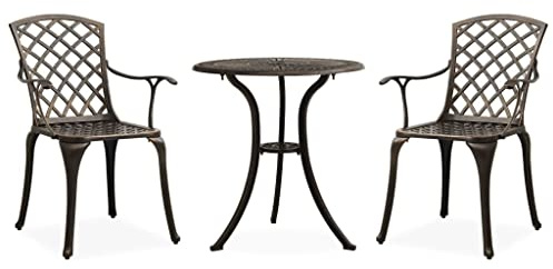 RMIHSJG Ensemble de bistro 3 pièces en fonte d'aluminium bronze, avec table et chaises pour terrasse, résistant aux intempéries, en aluminium avec dossier haut