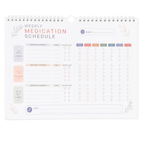 Organizador de Medicación Semanal Hecho a Mano para 6 Meses (26 Páginas, en Inglés) - Calendario de Pared Colgante para Control de Pastillas y Suplementos, Papel Grueso de 100 gsm