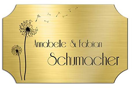 Klingelschild Türschild mit Gravur 9x5,5 cm versch. Farben und Edelstahl oder Messing-Optik selbstklebend Briefkasten-Schild Namensschilder für die Haustür mit Namen und Motiven bunt