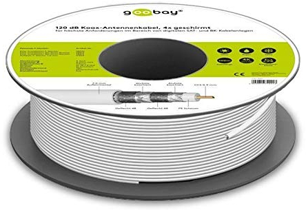 Goobay 74021 120 dB Coaxial Antenna Cable for the highest demands in the field of digital satellite and BK systems, 4x shielded, CCS, 100 m, White