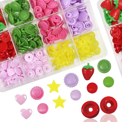 TOAOB - Juego de 60 botones a presión de plástico, multicolor, resina, 10 mm a 14 mm, fresa, girasol, estrella para accesorios de costura, ropa DIY Craft Scrapbook
