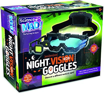 Science MAD! Night Vision Goggles For Kids - For Fun Night Missions - Lightweight, Flip Out Scope, 2x Magnification, Twin LED Beams, Blue Lenses, 6+ Years, ‎20 x 10 x 5.5 cm (SM55) , Black