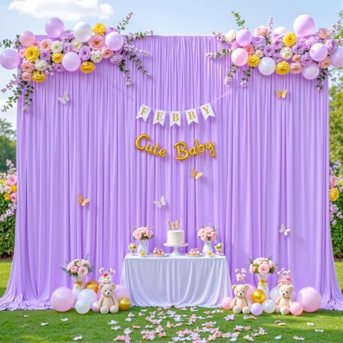 Rideau de Toile de Fond en Polyester Infroissable pour fêtes, Mariages, fêtes prénatales, fête d'anniversaire, Photographie, décoration de Fond en Polyester - 3 x 2,1 m - Violet Clair