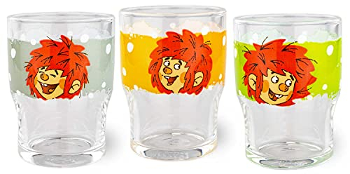 PUMUCKL Bavariashop Kinder Trinkglas 3er-Set, bunte Kinderbecher aus Glas, spülmaschinenfestes Saftglas