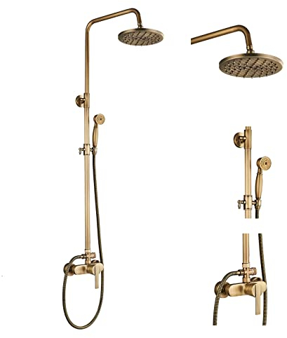 fyheast Columna de ducha vintage sistema de ducha dorado con alcachofa de ducha ajustable de latón