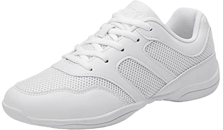 YUKTOPA Scarpe da cheerleading da donna, bianche, con lacci, scarpe da ginnastica aerobica, ginnastica, danza, scarpe sportive di squadra, bianco, 38.5 EU