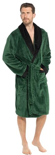 Strong Souls Mens Luxury Fleece Dressing Gown With Satin Trim Collar Dinner Jacket Evening Bath Robe Housecoat Gift for Men Green M