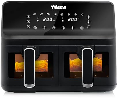 Tristar airfryer numérique FR-9040-2x4 L - 2 kg de frites - 8 programmes ou réglages manuels - Double panier avec hublots, Noir