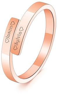MeMeDIY Anillo Espiral Abierto Personalizado Nombres Grabados Acero Inoxidable Chapado en Oro Anillo de Promesa de Amistad Regalo para Mujer Hermana Novia