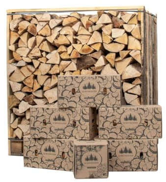Box 1,5 Stères 30cm de Chauffage Sec 30kg avec Bois d'Allumage 2KG, Allume-feu Laine et Cire 100% Naturel pour Cheminée Poêle Cuisinière Brasero Barbecue