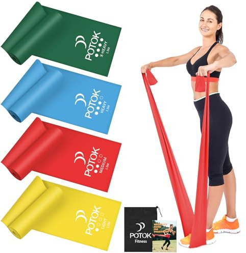 4er-Set Fitnessbänder mit 4 Widerstandsstufen, 1.5M Resistance Bands Gymnastikband mit Tragetasche Ideal für Yoga, Pilates, Krafttraining, Physiotherapie