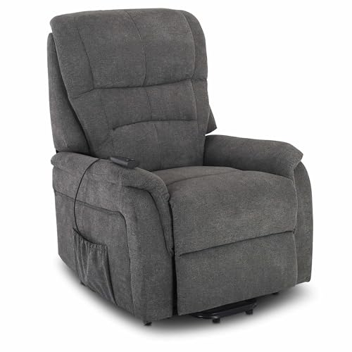 Raburg Fernsehsessel mit Aufstehhilfe, Relaxsessel elektrisch mit 1 Motor & Fernbedienung, stufenlos verstellbar, Komfortschaum & Taschenfederkern, Mikrofaser, 120 kg – Janik | Anthrazit