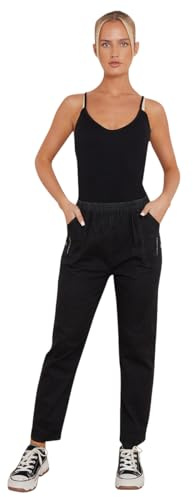 AR Paris Fashions® Women’s Casual Wear Pull-On Stretchy Denim Jeans - Ladies Elastic Waist Straight Leg Relaxed Fit Bottom Pants (Black, 22)