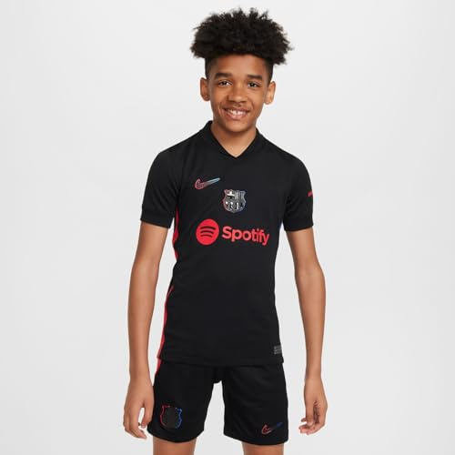 Nike Segunda Equipación Stadium FC Barcelona 2024/25 Camiseta De Fútbol Replica Dri-Fit - Niño/A, Black/University Red/Hyper Royal/Black, FN9148-011, L